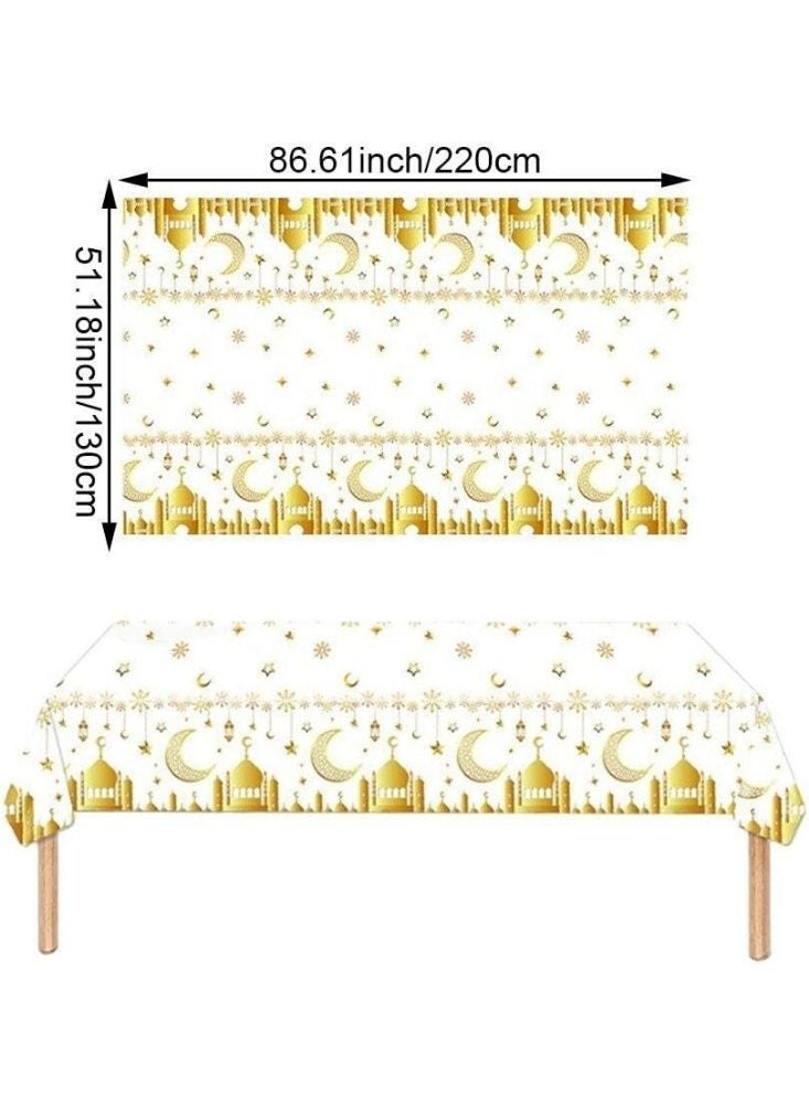 Premium Ramadan Mubarak Table Cover with Golden Mosque & Crescent Design for Iftar and Eid Decoration - Image 2